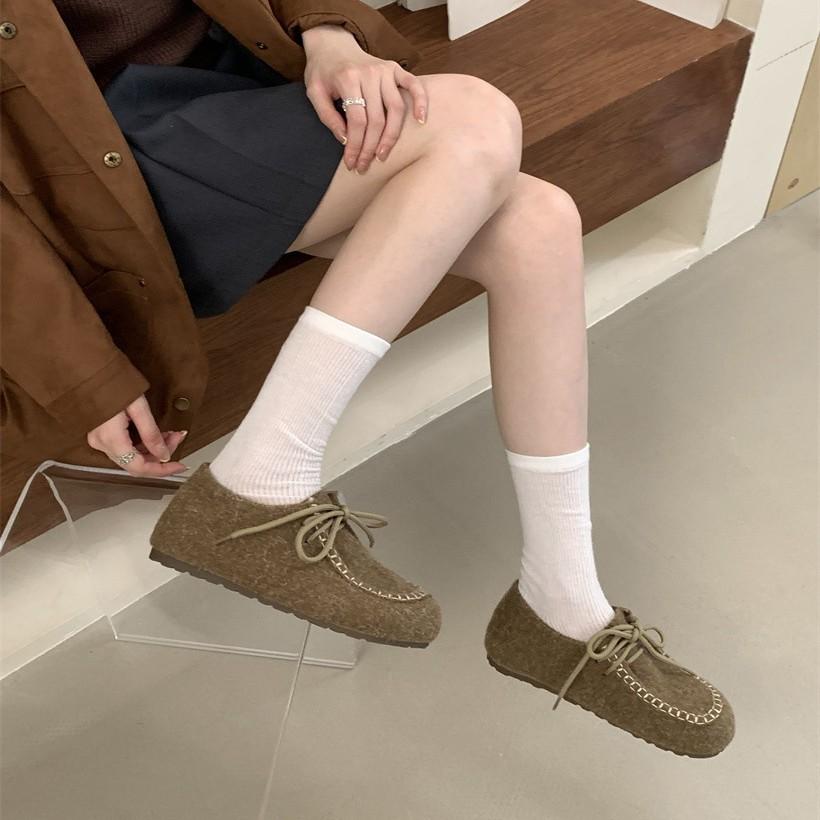 Early autumn plush retro Korean version lace-up versatile outer bag head half-drag lazy Birken slippers