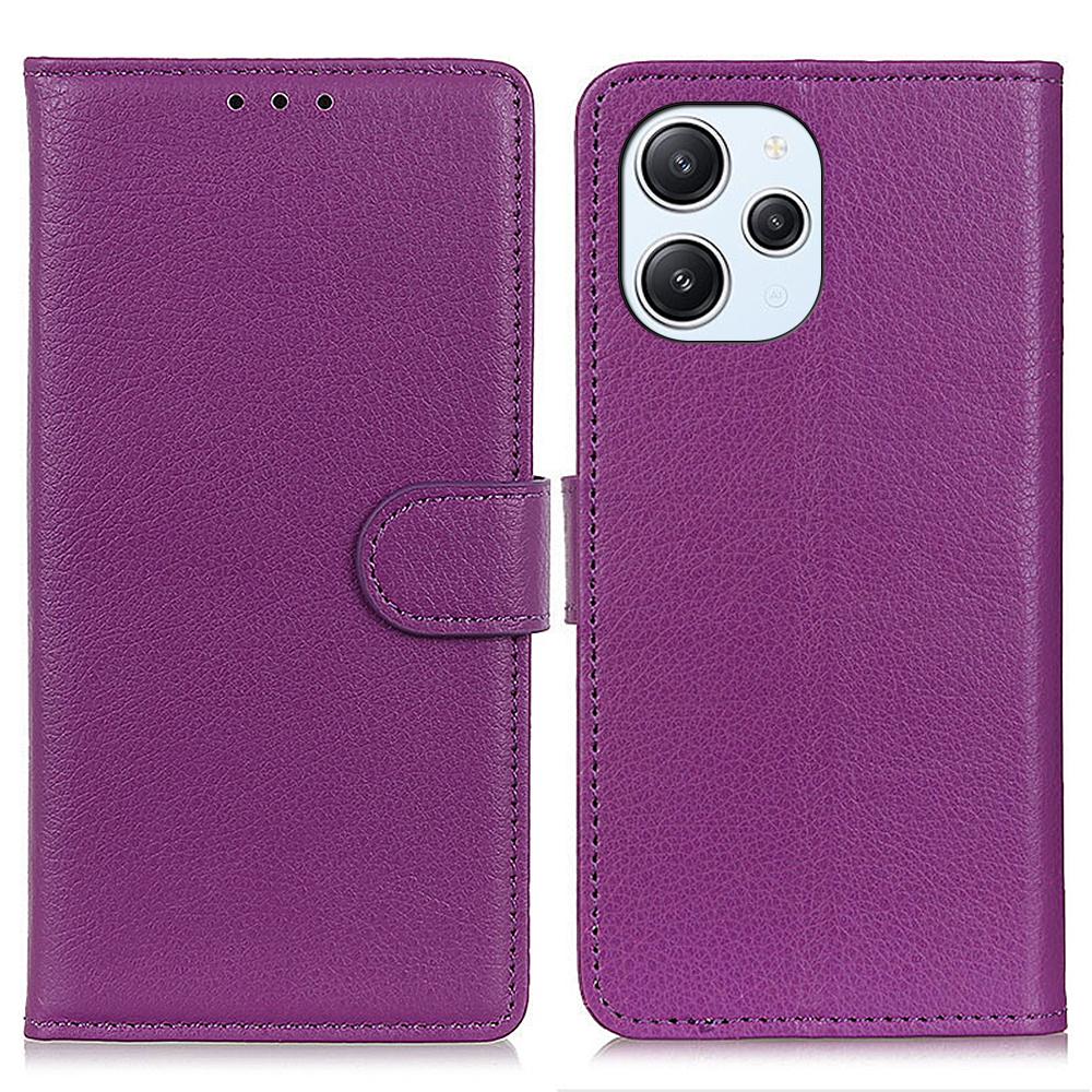 

For Xiaomi Redmi 12 4G Wallet Stand Cover Classic Litchi Texture PU Leather Shockproof Phone Case Purple