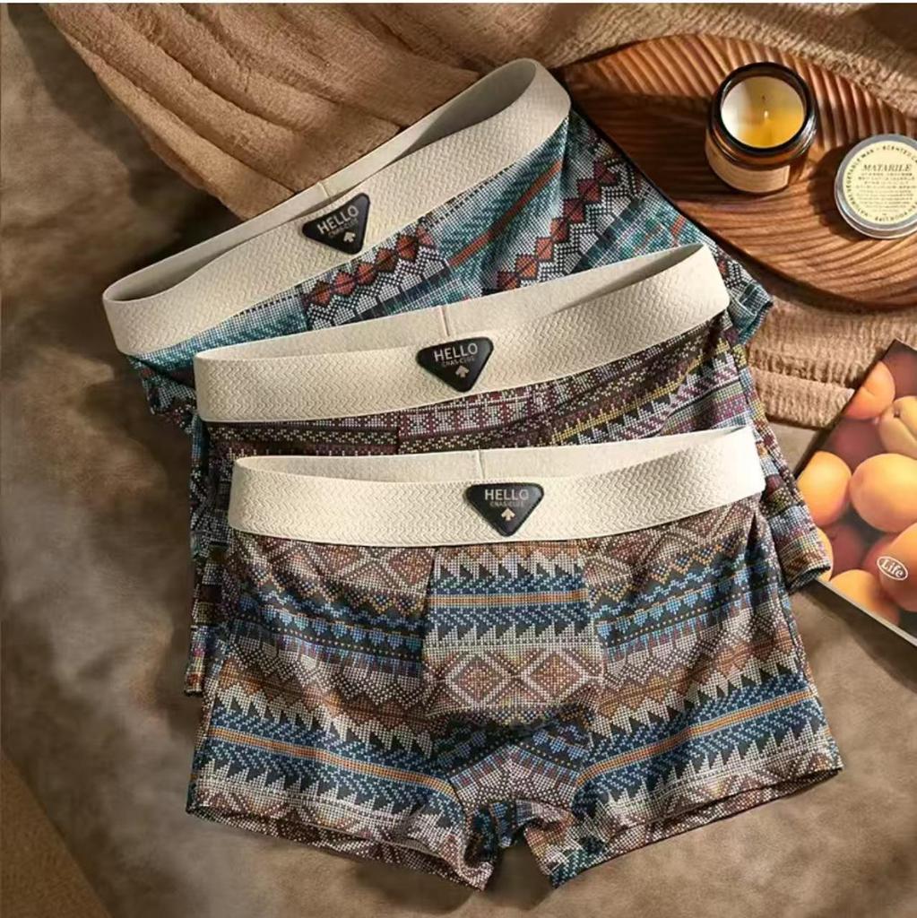 Men's Retro Ethnic Style Breathable Boxer Briefs - Comfortable Printed Shorts