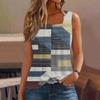 Ärmelloses Tanktop mit plissiertem, quadratischem Ausschnitt und Pflanzendruck für Damen
