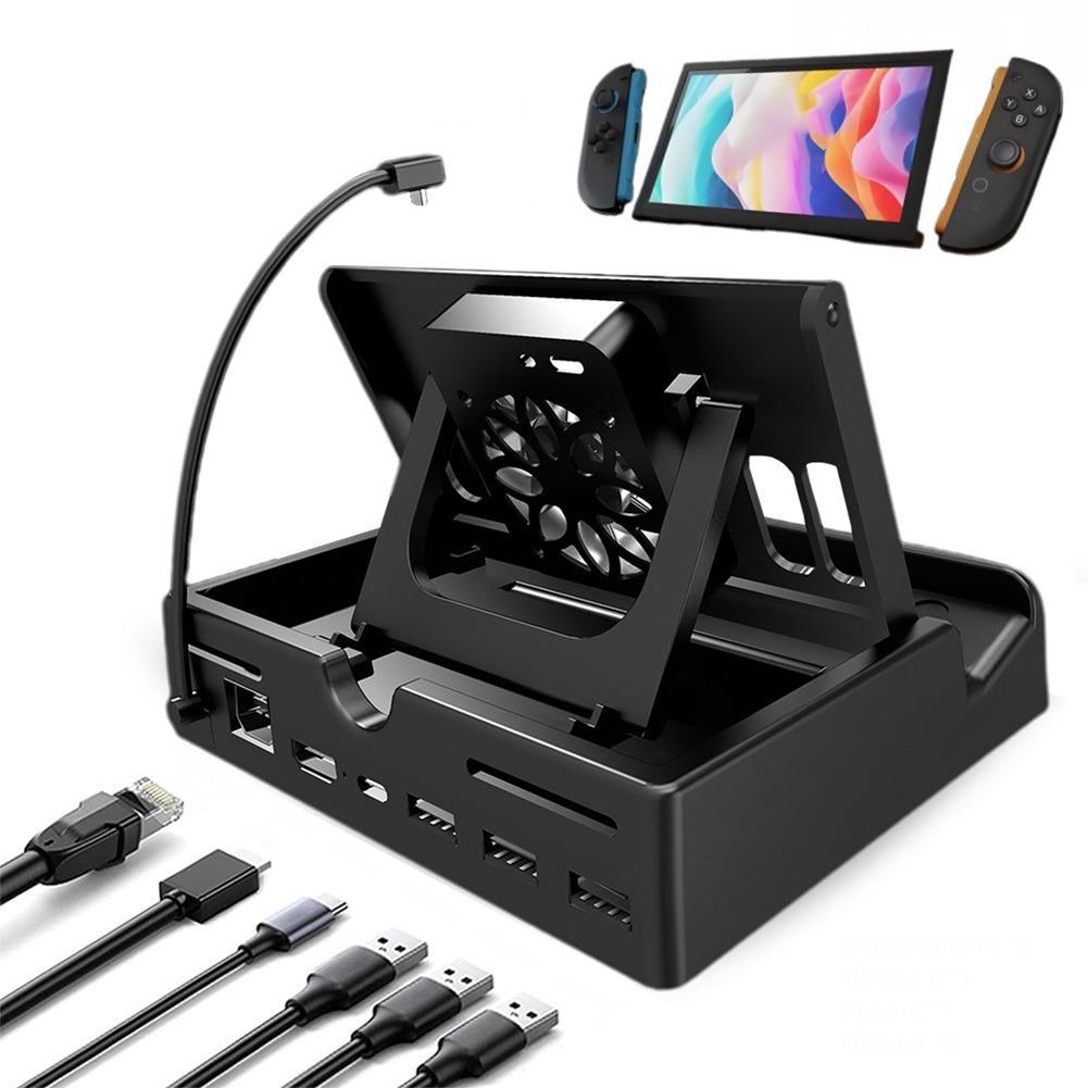 For Switch 2 TV Dock Station Charging Dock Base with Fan & 4K HDMI-compatible Gigabit Ethernet USB-C PD3.0 Charging for Switch 2