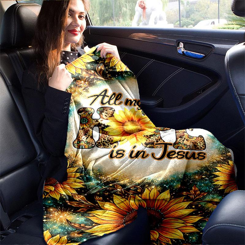 1pc Hope Jesus Floral Flannel Blanket Soft Warm Throw Blanket for Bedroom Living Room Bed Travel Camping Picnic Gift. M072201188