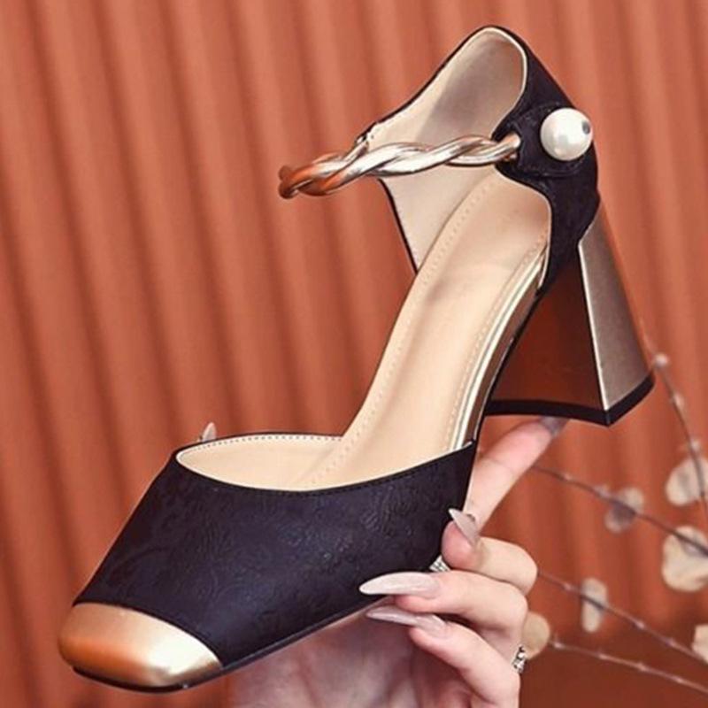 

Embroidery shallow mouth single shoes women s summer 2025 new evening retro banquet shoes thick heel high heels 40 чорний