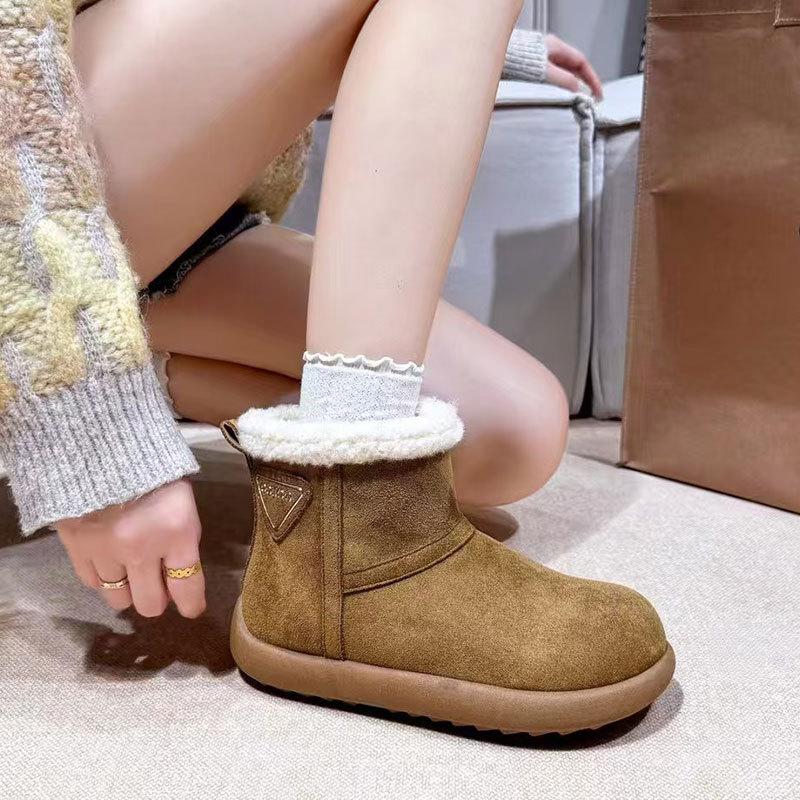 Real Fur Integrated Thick-soled Velvet Snow Boots Women's Winter New Short Boots Fluffy Shoes Large Cotton Shoes
