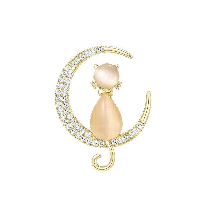 2025 Fashion Silver Moon Cat’s Eye Brooch - Women’s Niche Lapel Pin Accessory