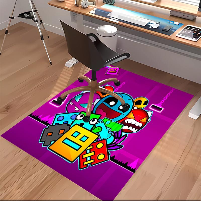 1pc Geometry Dash5 Print Area Rug - Soft, Washable Non-Slip Indoor Mat for Office Chairs, Living Room, Home Office Decorative Rug
