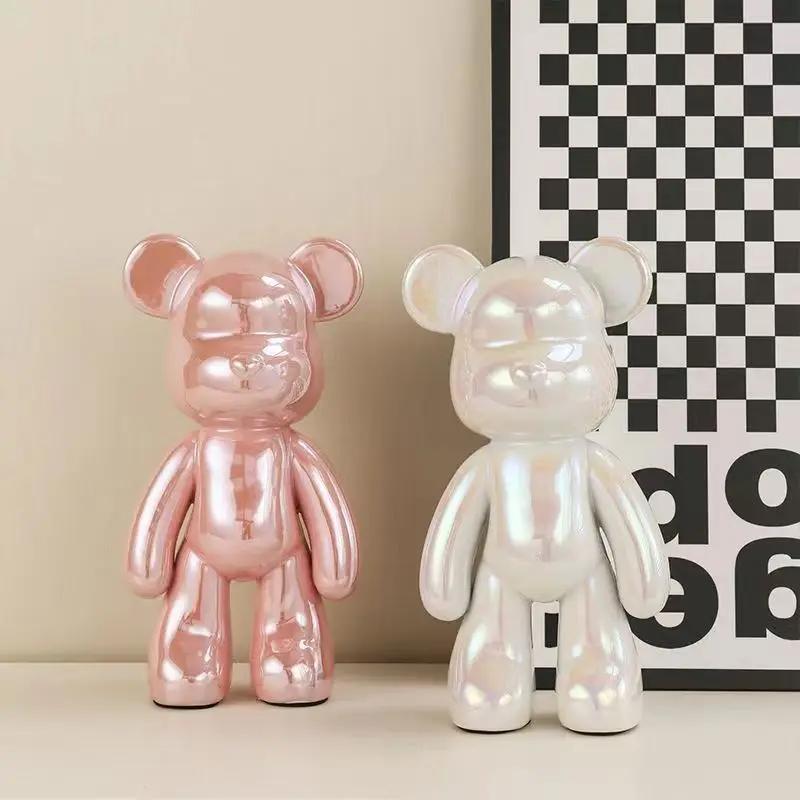 Ceramic 27cm Colorful Plating Bear Sculpture Home Living Room Desktop Decorative Statue New House Interior Decoration Ornaments