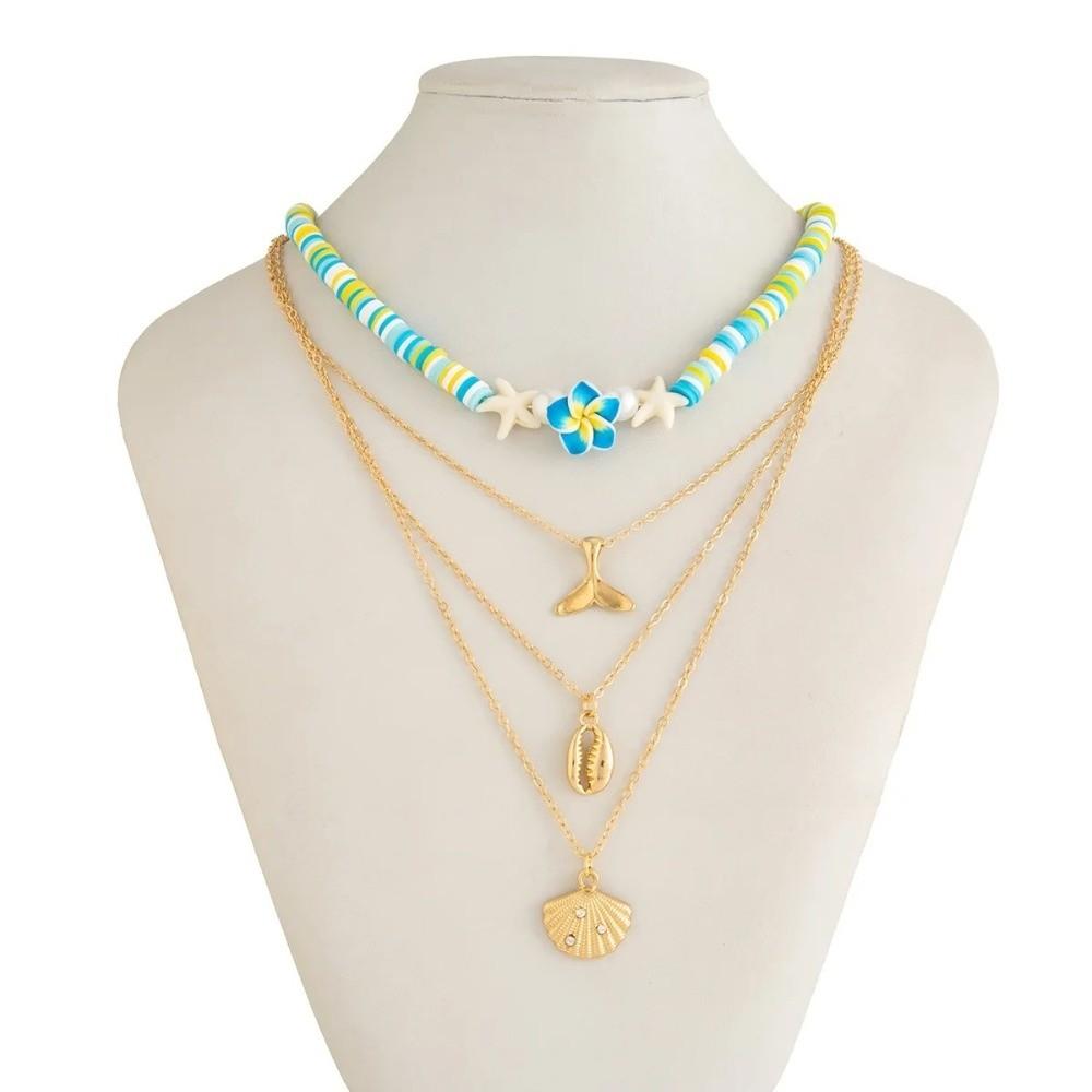 Multi-layer Boho Choker Jewelry Starfish Ocean Shell Bead Necklace Collarbone Chain  Female Fashion