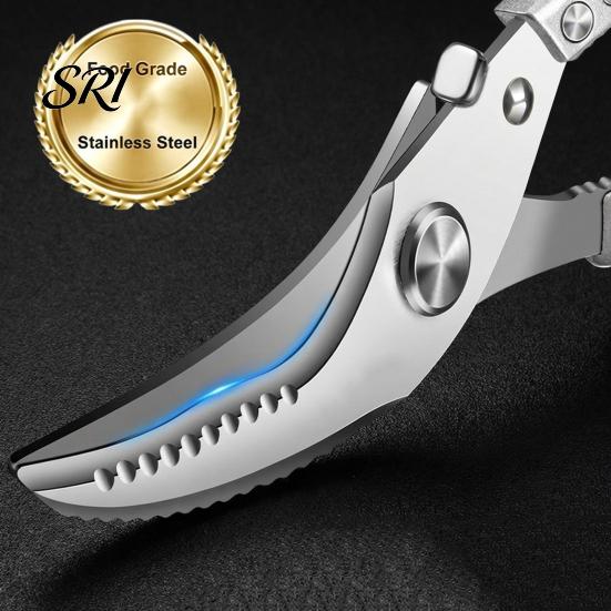 Safety Lock Scissors Heavy-Duty Kitchen Shears, Stainless Steel Poultry for Chicken Fish Ribs, Multi-purpose 6-in-1 Tool with Bottle Opener,