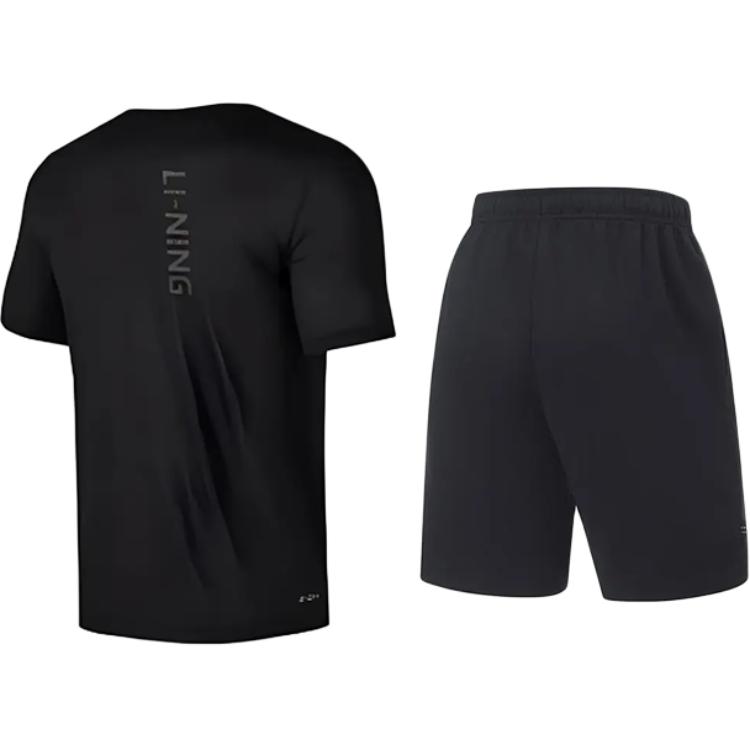 Li-Ning Comfortable Simple Breathable Versatile Round Neck Pullover Short Sleeve Tie Waist Five-Point Pants Casual Sports Set YTSU145-2+AKST543-3