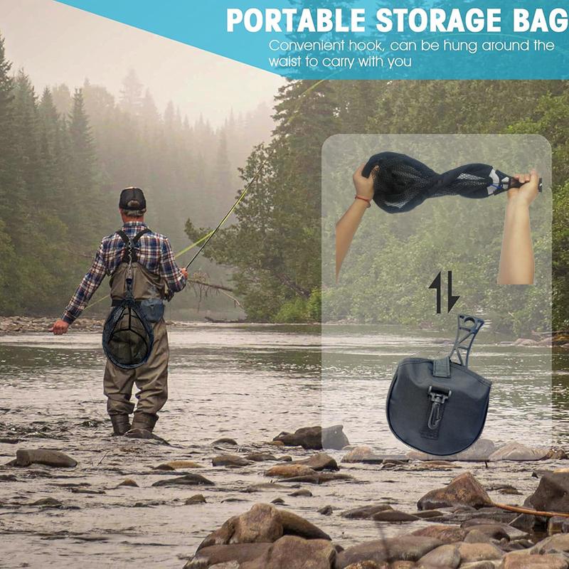 Retractable and foldable fly fishing hand net, easy to carry, high durability, suitable for outdoor fishing, fishing dip net