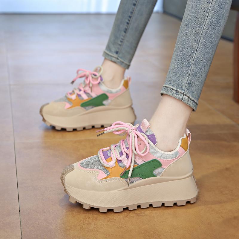Fashion CRLAYDK Summer Lace Women's Platform Walking Shoes Breathable Casual Sneakers Comfort Lace-up Sports Height Increase Tennis