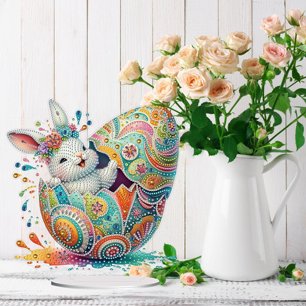 Acrylic Special Shaped Easter Egg Bunny Diamond Painting Tabletop Ornaments Kit Table Top Diamond Painting Ornament for Bedroom