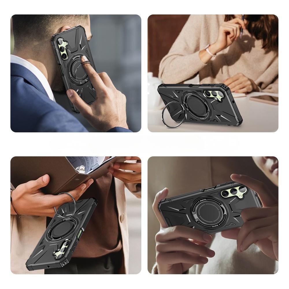 Case for Samsung Galaxy A25 5G, for MagSafe, Armored with Stand, Black + 9H Glass