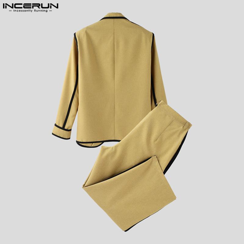 INCERUN 2PCS Men Thin Open Front Blazer Long Suit Pants Two Piece Suit Casual Outfits Sets