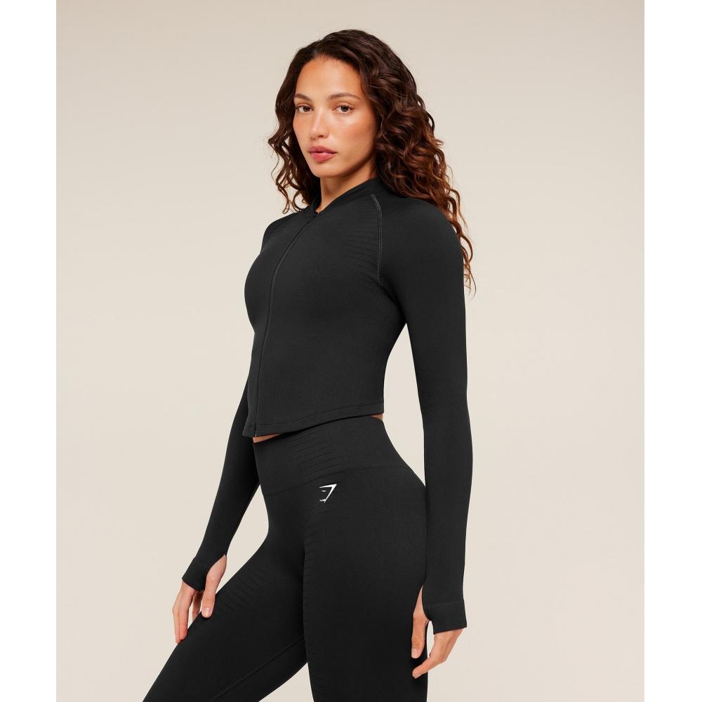 Gymshark Steel Seamless Zip Up Top Gs Black B5c9o Bb2j