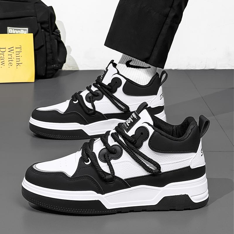 Loafers Skateboard Men's Autumn Sneakers Leather Shoe Casual Shoes Round Toe Fashion High-top Non-slip Soft and Comfortable