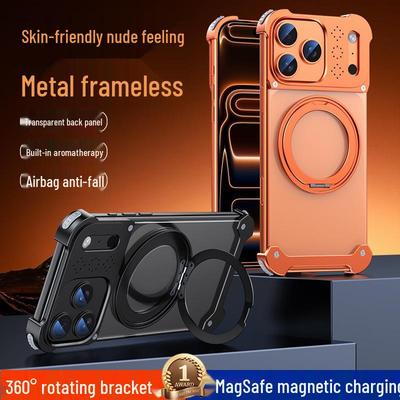 Apple 17 Pro Max Metal Aroma Magnetic Phone Case with 360° Rotating Bracket for iPhone 16