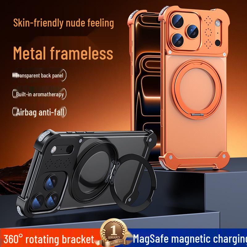Apple 17 Pro Max Metal Aroma Magnetic Phone Case with 360° Rotating Bracket for iPhone 16
