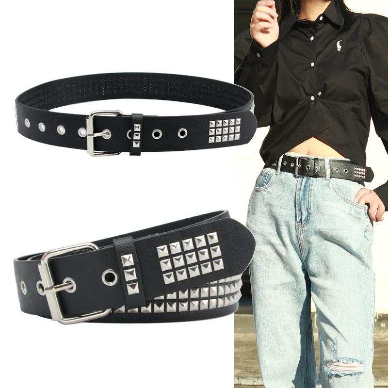 2023 Square Bead Rivet Belt Metal Pyramid Belt Men And Women Punk Hardware Jeans Belt Designer Belt Woman Belts