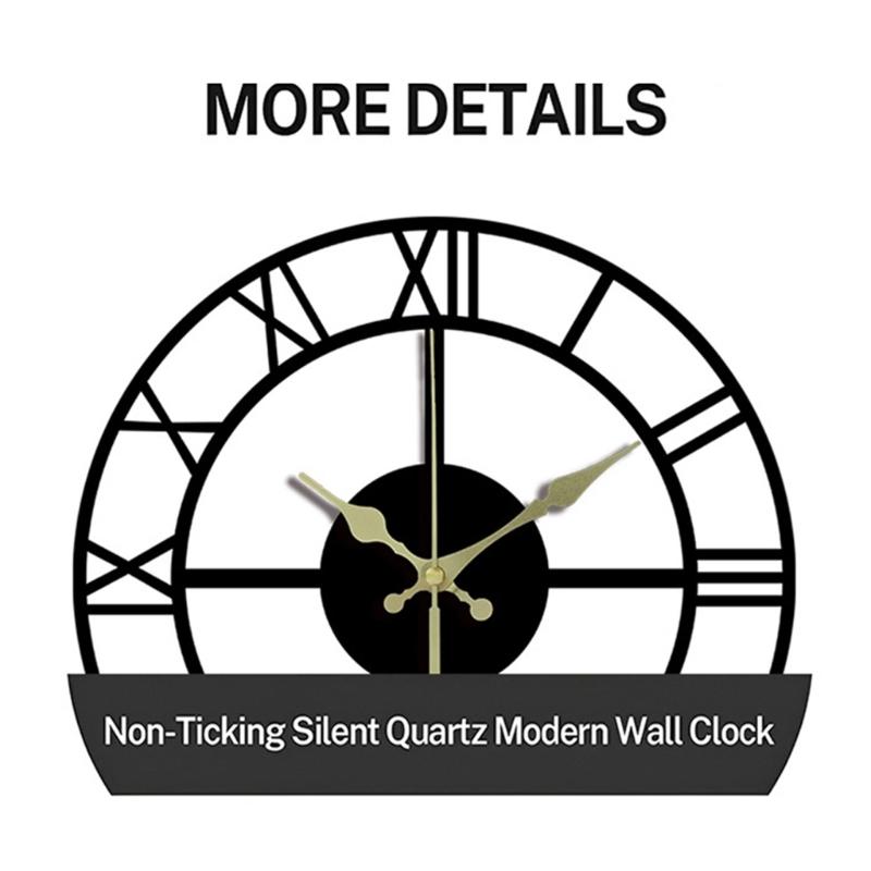 Large Arabic Roman Numerals Metal Wall Clock Quiet Movement Contemporary Styles Easy Installation For Indoor Space