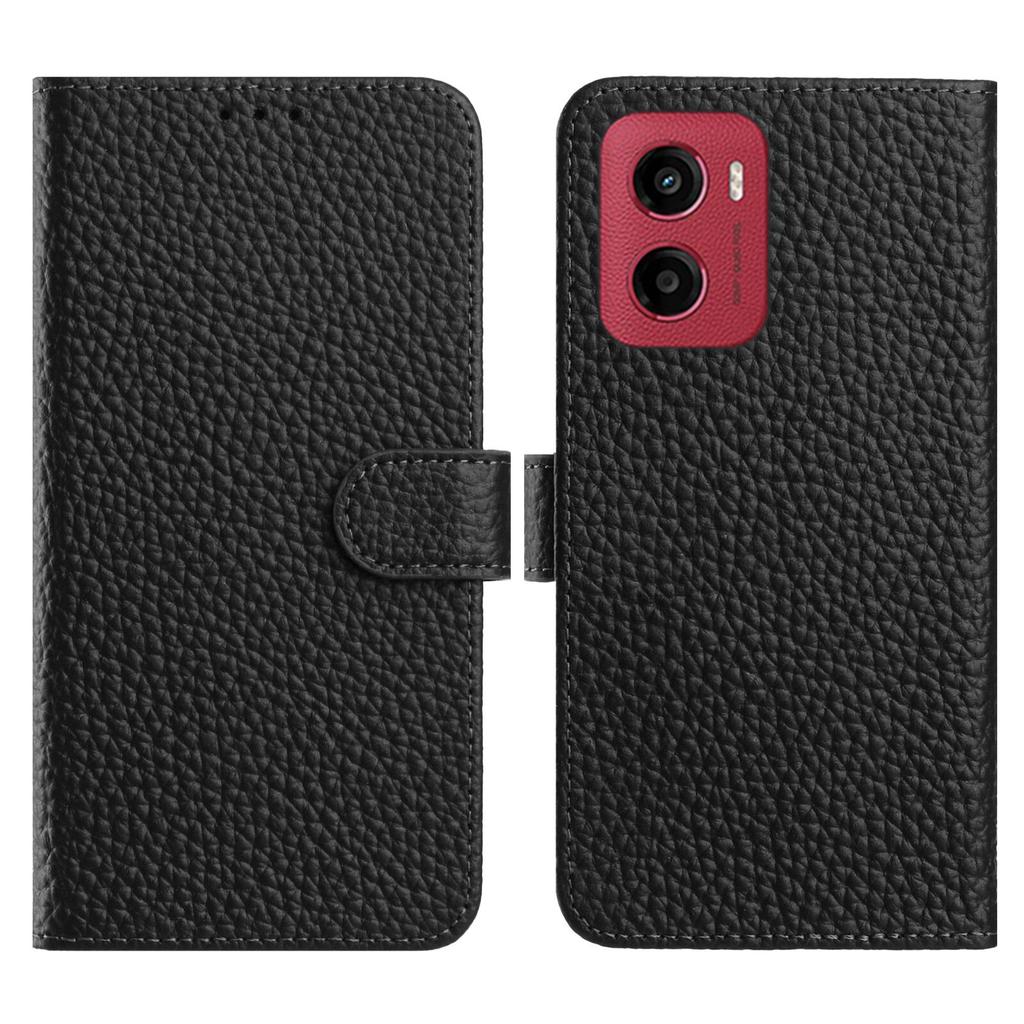 For Motorola Moto E15 4G/G05 4G Case Wallet Stand Litchi Texture Genuine Cow Leather Flip Phone Cover