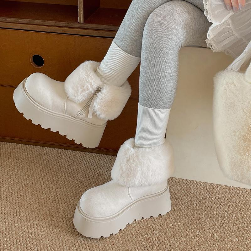 Fashion Winter Fashion Platform Thick Sole Women Fur Snow Boots Outdoor Comfort Warm Cotton Short Botas Para Mujer