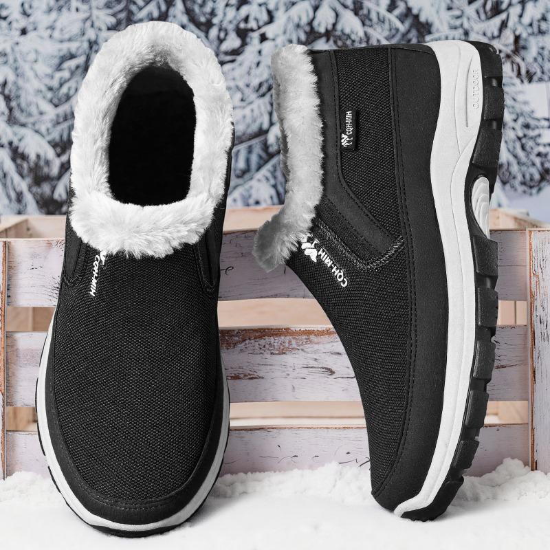 Men's Winter Fleece Lined Slip-On Fabric Shoes, Soft Sole Cold Resistant Casual Outdoor Shoes for Elderly Dads