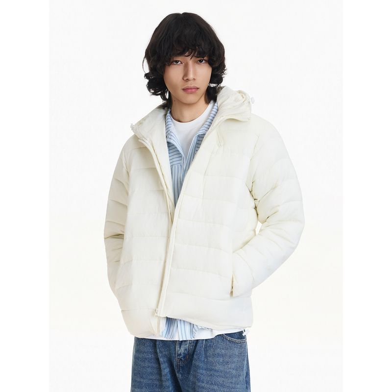 Blaexi Winter White Duck down Hooded Ribbed down Jacket Lightweight Slim Fit White Puffer Jacket Thickened Coat for Men