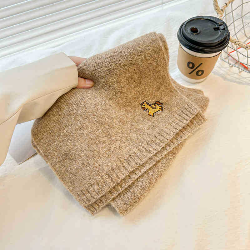 Bestickter Pony Strickwollschal Damen Saison Klein Frisch Paarschal Herren