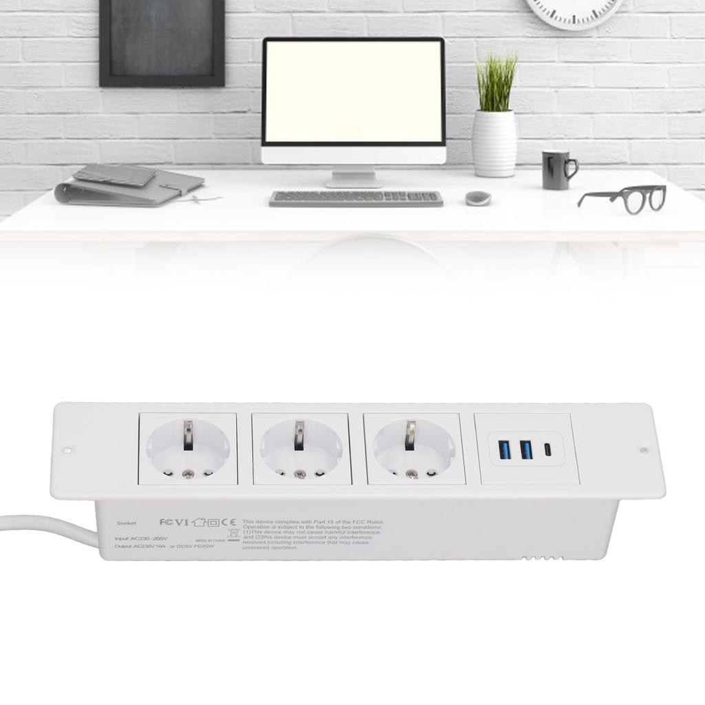 Versenkbare Steckdosenleiste 3x Steckdosen 2x USB A 1x USB C PD20W Anschlüsse Tischsteckdose mit 1,5 m Kabel Standard
