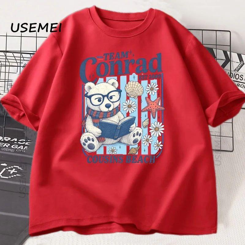 Cute Cartoon Print Short-sleeved Cotton Crew Neck Top Beach T-shirt Fashion Casual Loose Streetwear Oversized Top Unisex