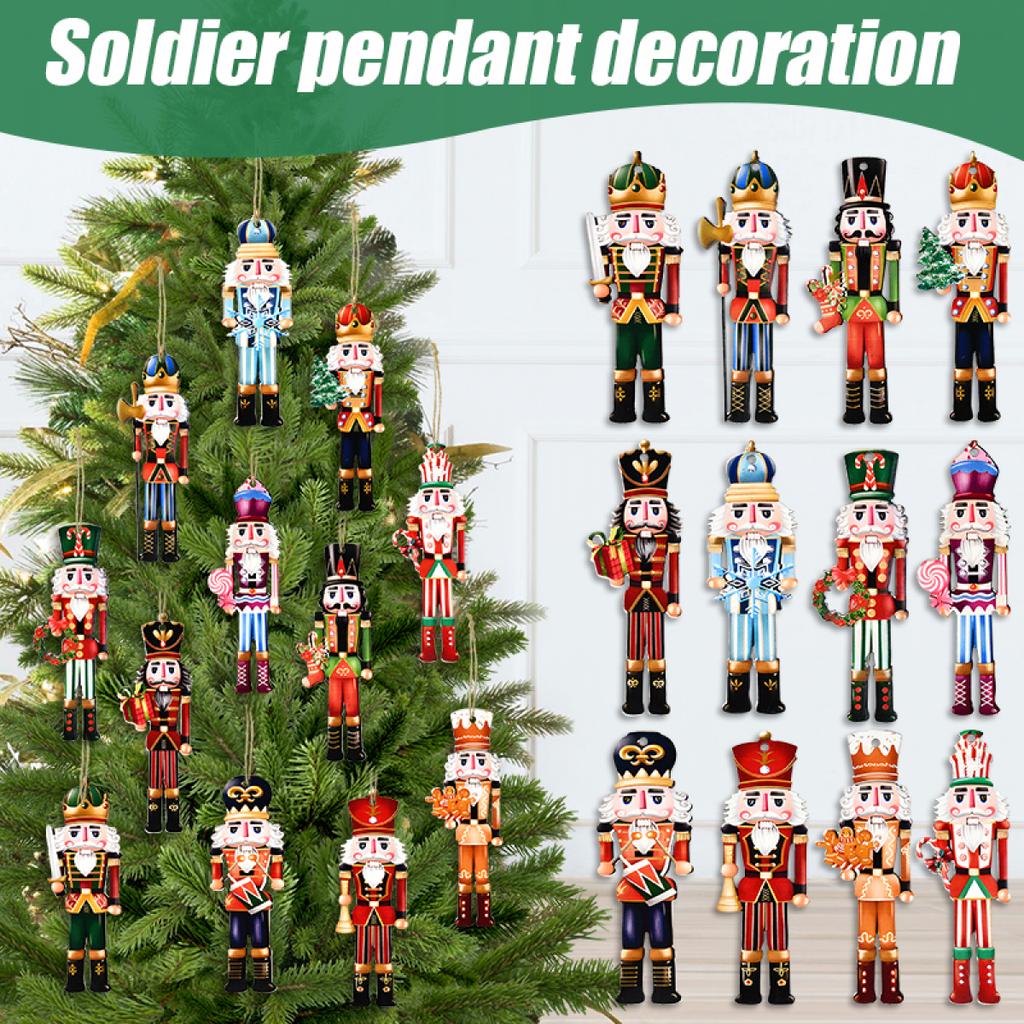 12Pcs Christmas Nutcracker Soldier Wooden Pendant Xmas Tree Hanging Ornament Navidad Decoration for Home New Year Gift