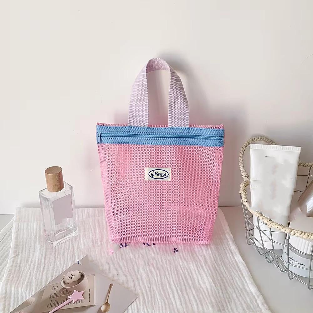 Mesh Handbag Makeup Bag Handbags for Women Makeup Pouch Portable Wash Bag Beach Bag Mobile Key Small Item Storage Bags Organizer