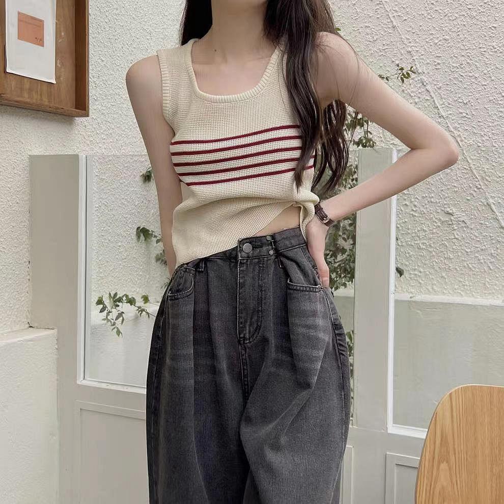 

Женский летний безрукавный полосатый трикотажный повседневный жилет-топ one size