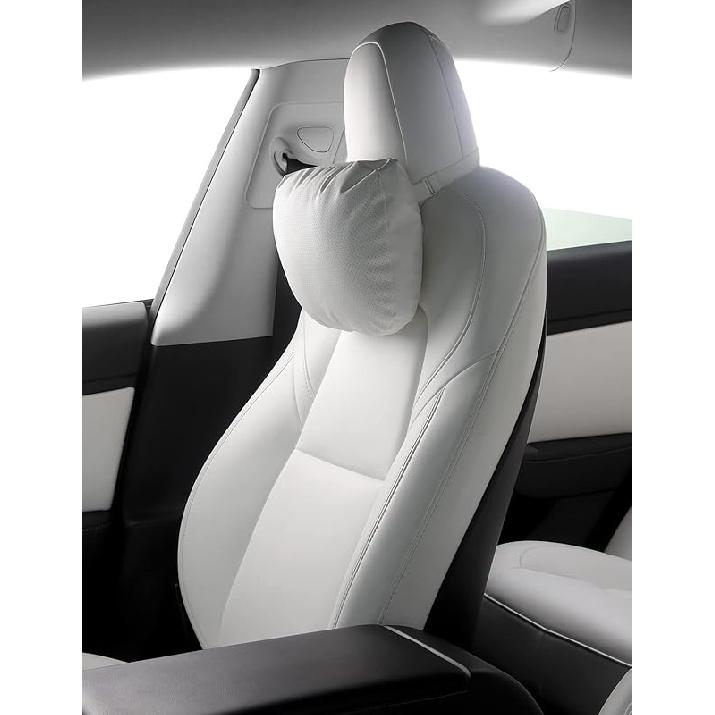 TPARTS Leather Headrest Neck Pillow For Tesla Model Y/X/3/S, Tesla Model 3 Accessories,Tesla Model Y Accessories, Car Neck Pillow For Traveling (1Pc 1pc White