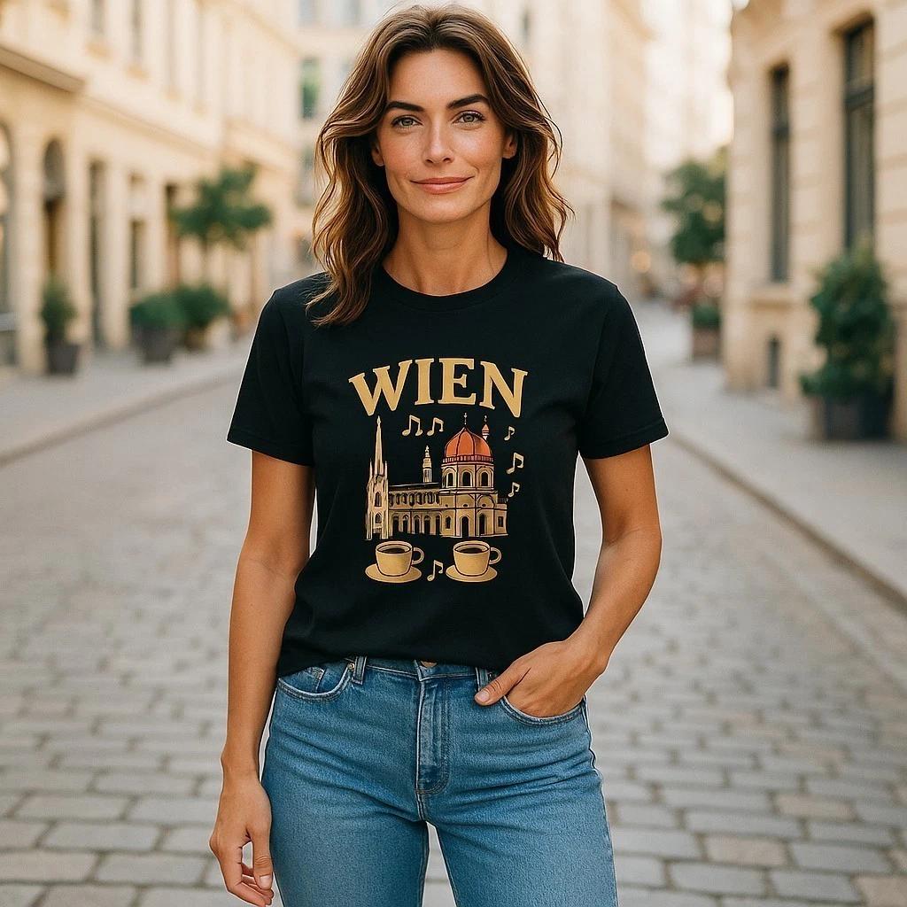 Vintage Wien Cotton Tee Travel Shirt Vienna Austria Souvenir, Music Lover Danube XL