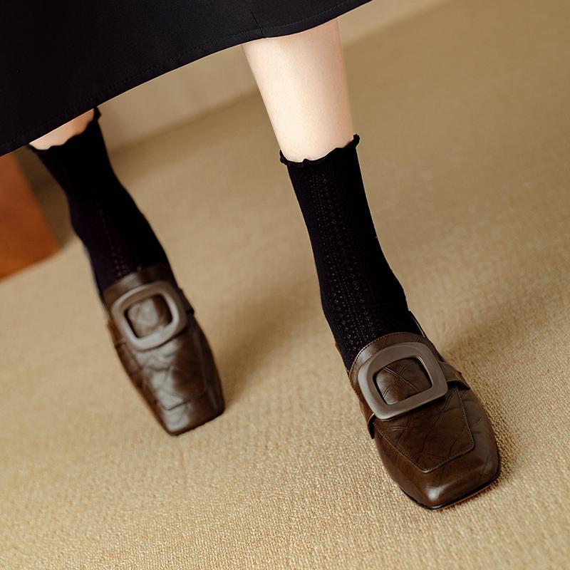 Shoes Female 2025 Hot Sale Mary Janes Women's High Heels Retro Dress Pumps Women Square Toe Med Heel Shoes Women