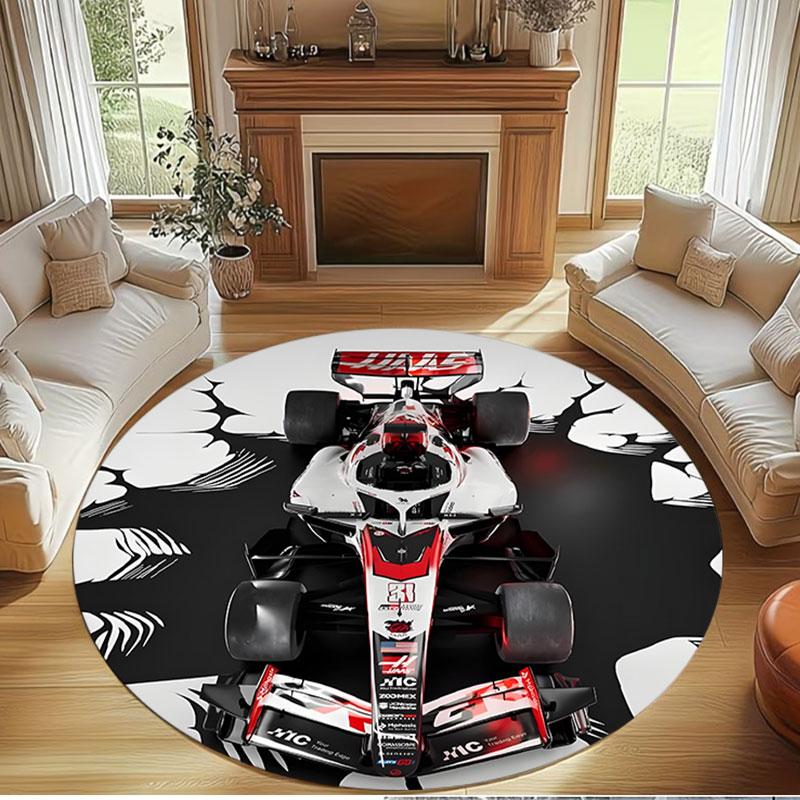 Haas F1 Racing Team Print Round Rug, Washable Floor Carpet, For Entryway Dorm Laundry Room Office Study, Home Decor Birthday Christmas Gift