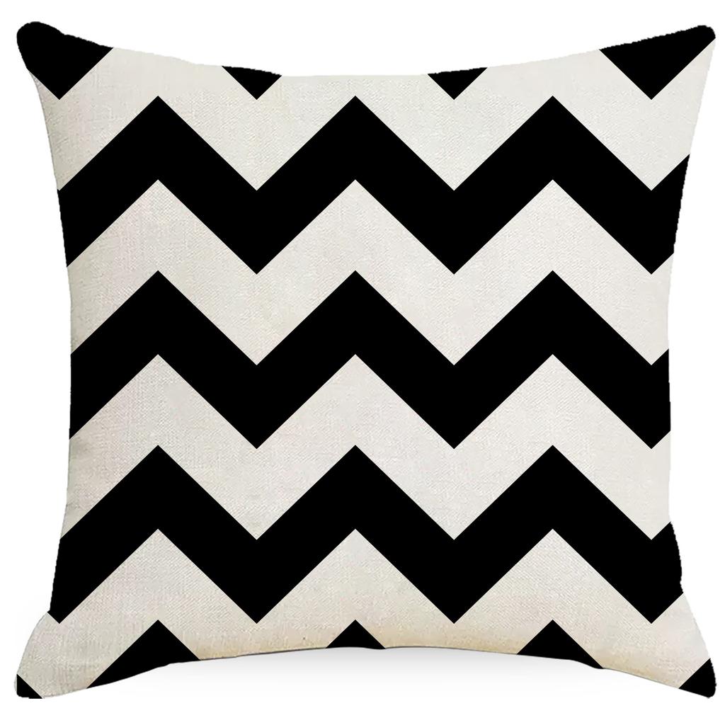 Black & White Geometry Modern Floral Polyester Pillowcases, 17.72" Square, Machine Washable, Zippered Cushion Covers
