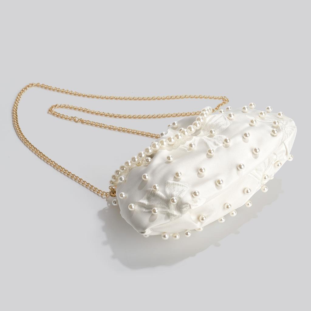 Banketttasche Leichter Luxus Neue Polyester Perlenketten-Henkeltasche Design Exquisite Retro Einfarbige Umhängetasche