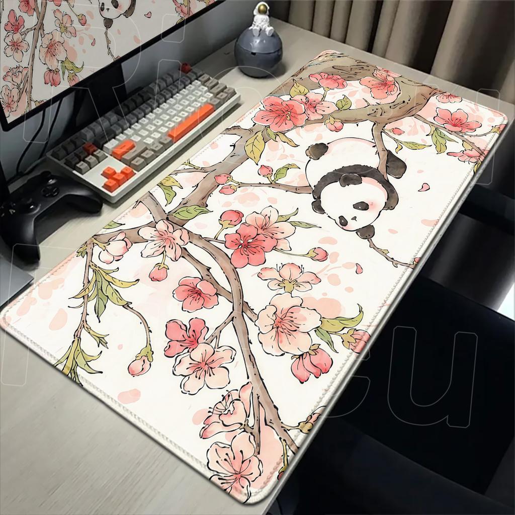 Tappetino per Mouse Panda Kawaii XXL Grande per Computer Ufficio Tavolo da Gioco 40x90cm Tappetino Tappeto di Gomma Bordo Cucito Antiscivolo Tappetini per Tastiera da Scrivania