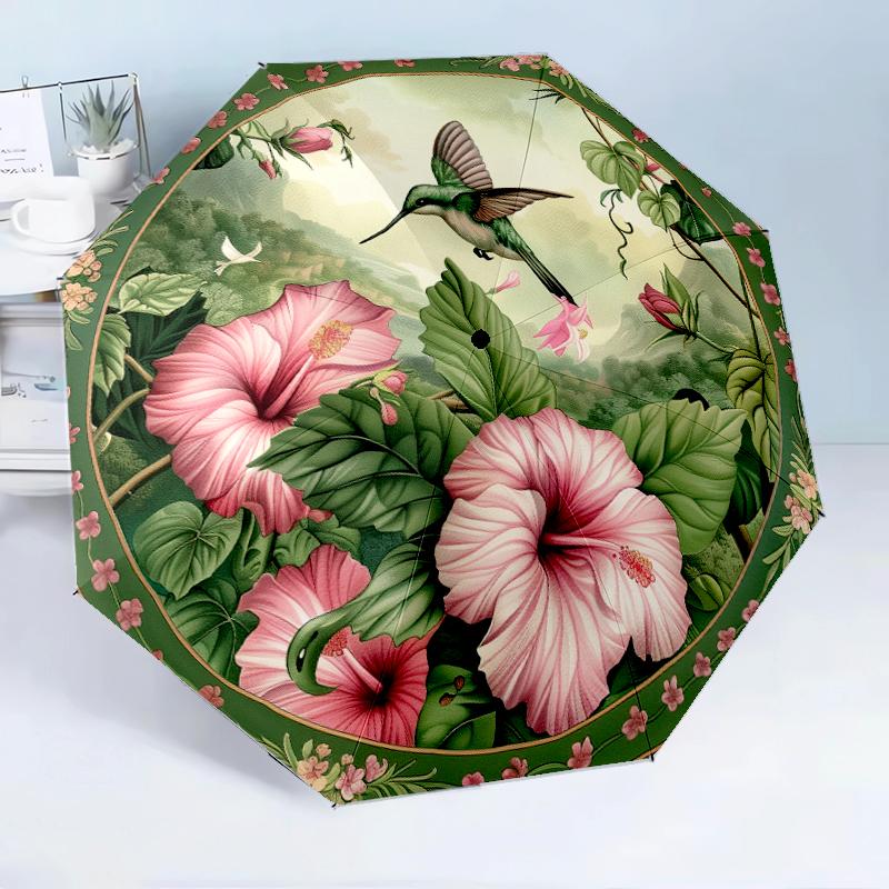 Hummingbirds And Roses Garden 8-Frame for Travel, Camping, Casual Lightweight Portable Umbrella, Essential for Every Family Holidays Birthday Gift