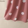 ZANZEA Women Casual Turn Down Collar Loose Short Sleeve Polka Dot Print Dress