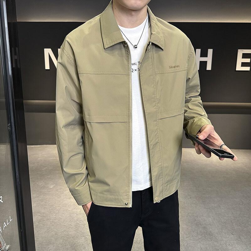 Men'S Coat Spring New Lapel Handsome Tooling Youth Jacket Versatile Fashion Trend Top Handsome