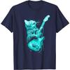 Funny Rock Cat Playing Electric Guitar Graphic Print Men's Cotton Casual T-Shirt