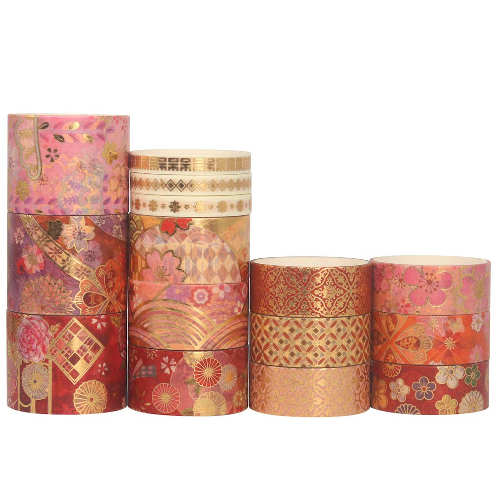 Yubbaex Gorgeous Embroidered Washi Tape with Gold Wide 15 Perfect for Gift DIY and Notebook Decorations Foil, Width, Rolls, Thin, Wrapping, Crafts,