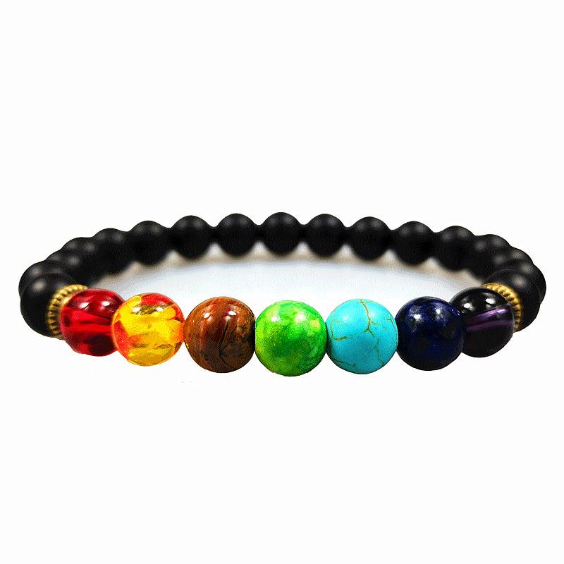 Seven-Color Lapis Lazuli  Tiger Eye Beaded Yoga Bracelet 8mm