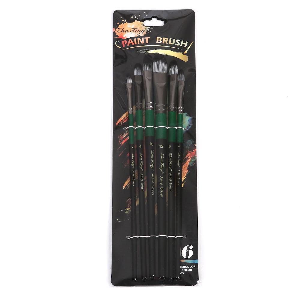 

Набор из 6 нейлоновых кистей для волос для студентов-художников из разных стран — идеальный вариант для самостоятельной живописи акварелью, акрилом и маслом. HB137FR, 6 tongue blades чёрный/зелёный