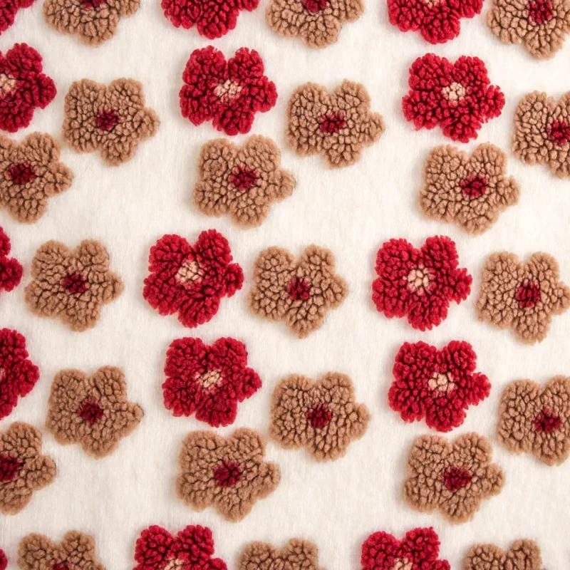165X100Cm Thick Lamb Wool Jacquard Small Flower Fabric for Blanket Pillow Winter Coats Hats Plush Toys Bedding Diy Fleece Fabric